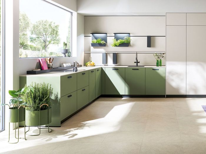 Linoleum olive green kitchen