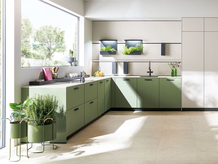 Linoleum olive green kitchen