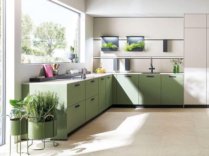 Linoleum olive green kitchen