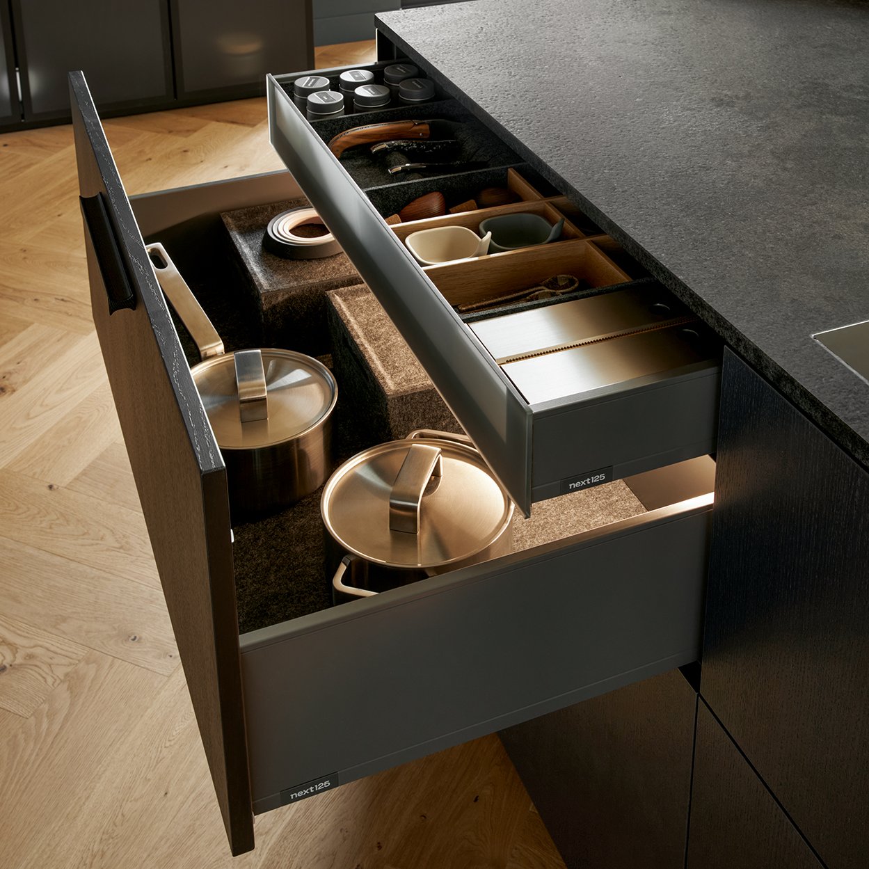 cupboards with utensiles