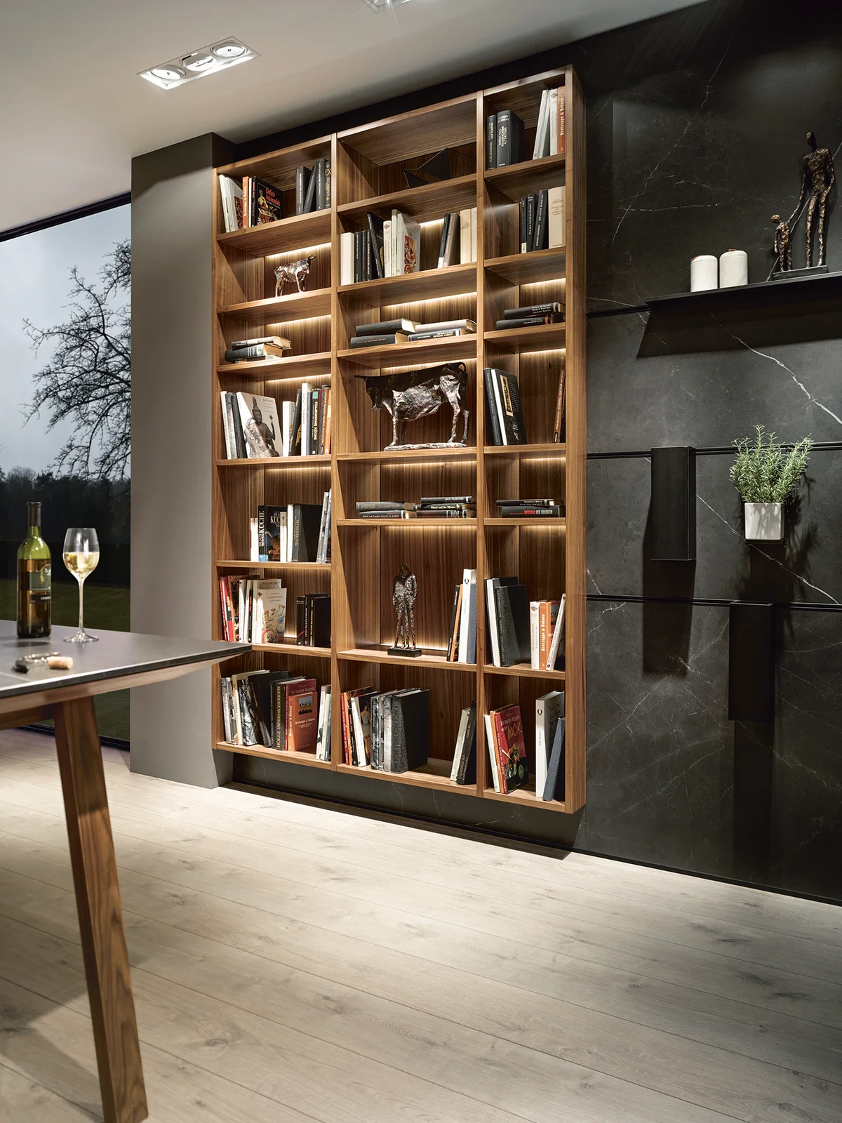 wooden shelves