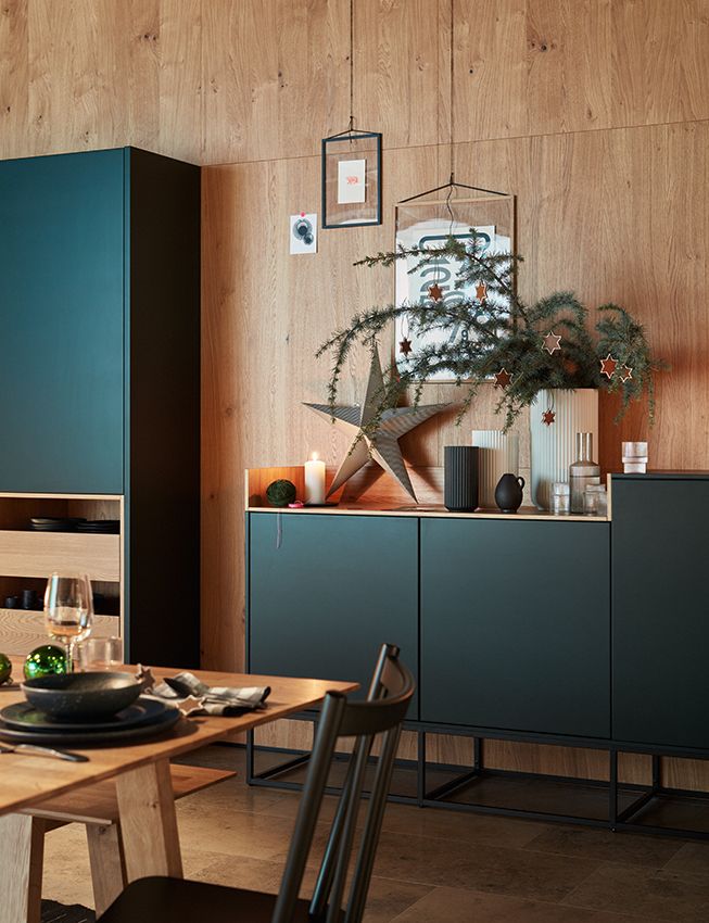 sideboard with Christmas decorations