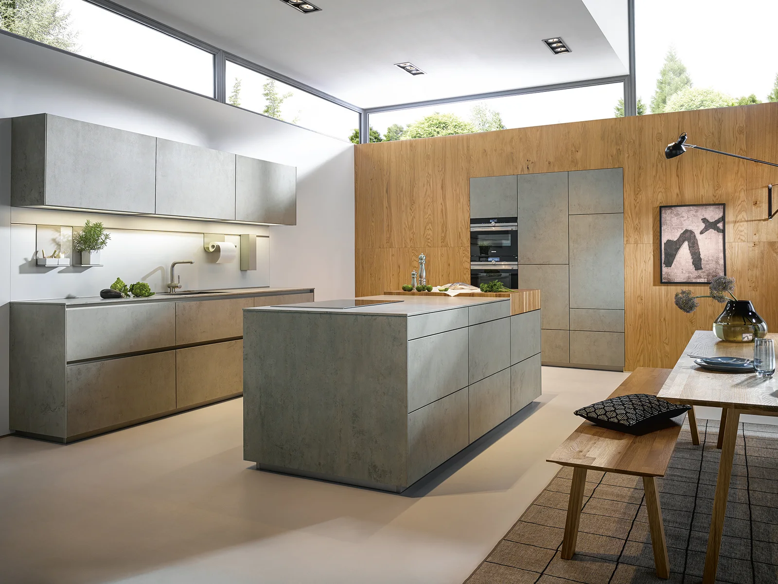 well lighted grey modern kitchen