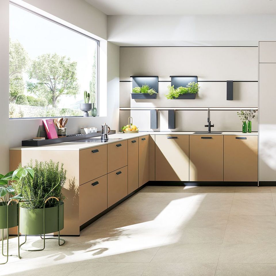 next125 cuisine avec façades en linoléum marron noix