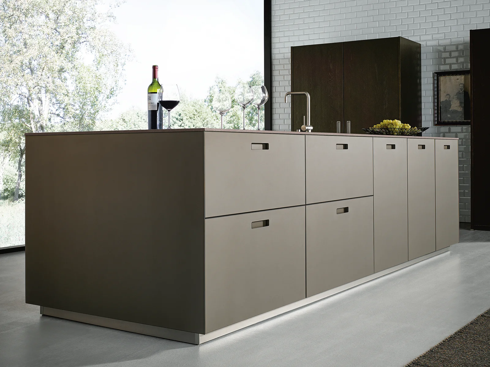 brown kitchen island 