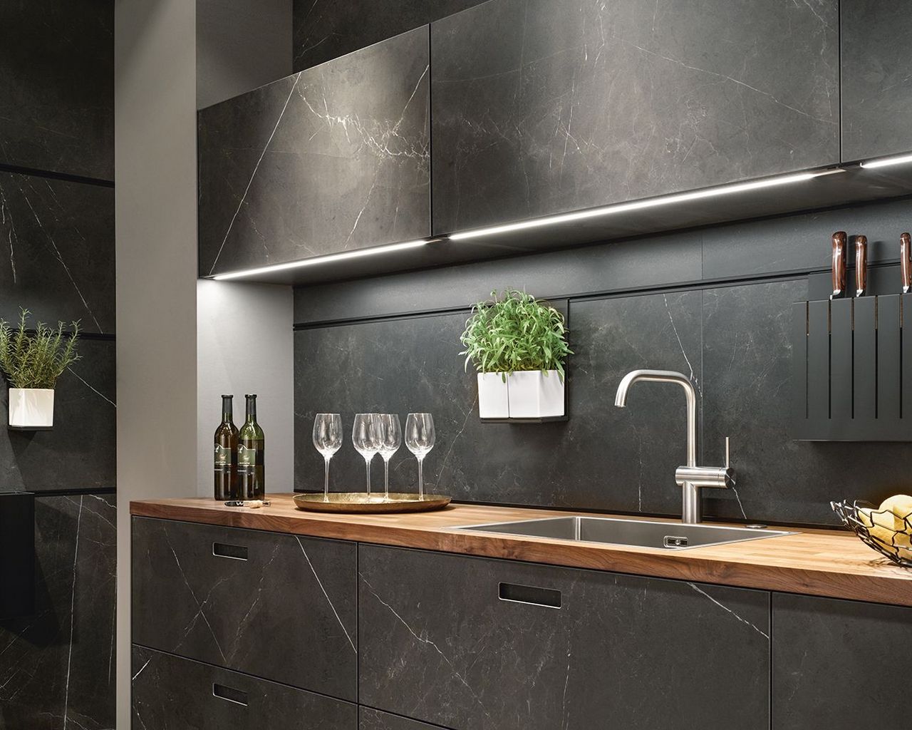 kitchen countertop with lighting
