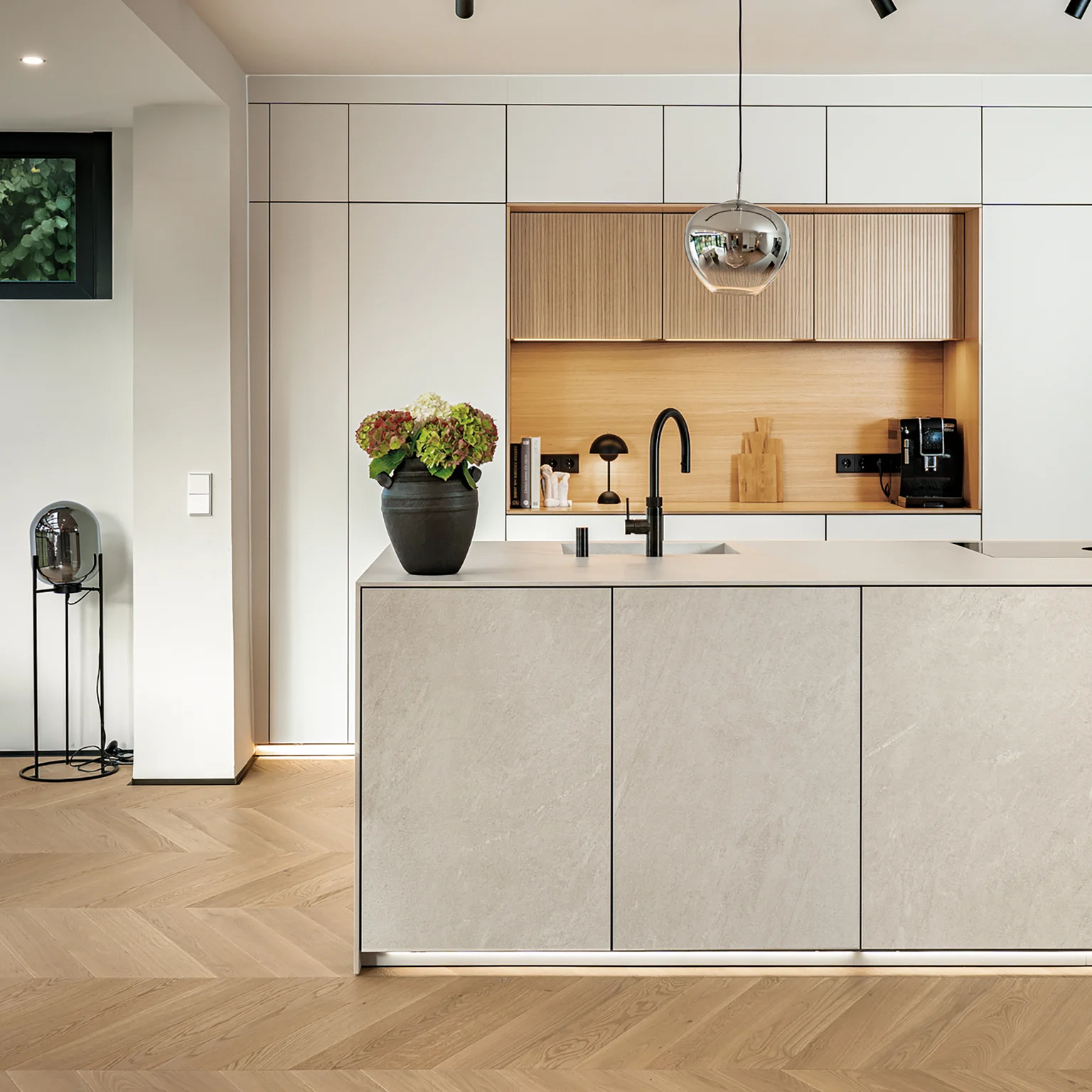 next125 shell white cooking island Japandi kitchen