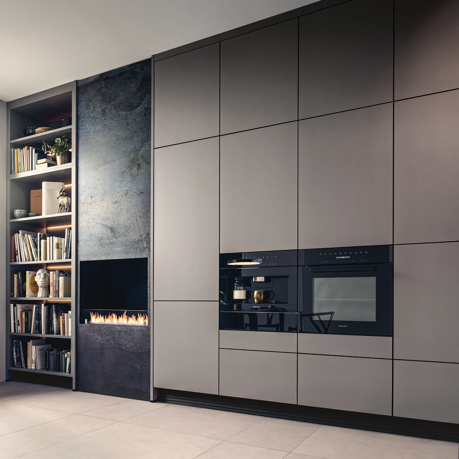 glass front kitchen in grey 