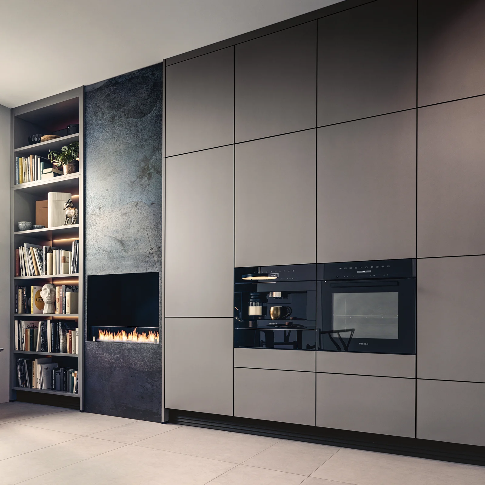 glass front kitchen in grey 