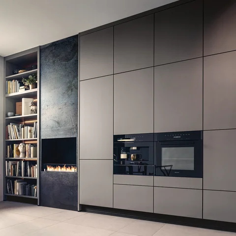 glass front kitchen in grey 