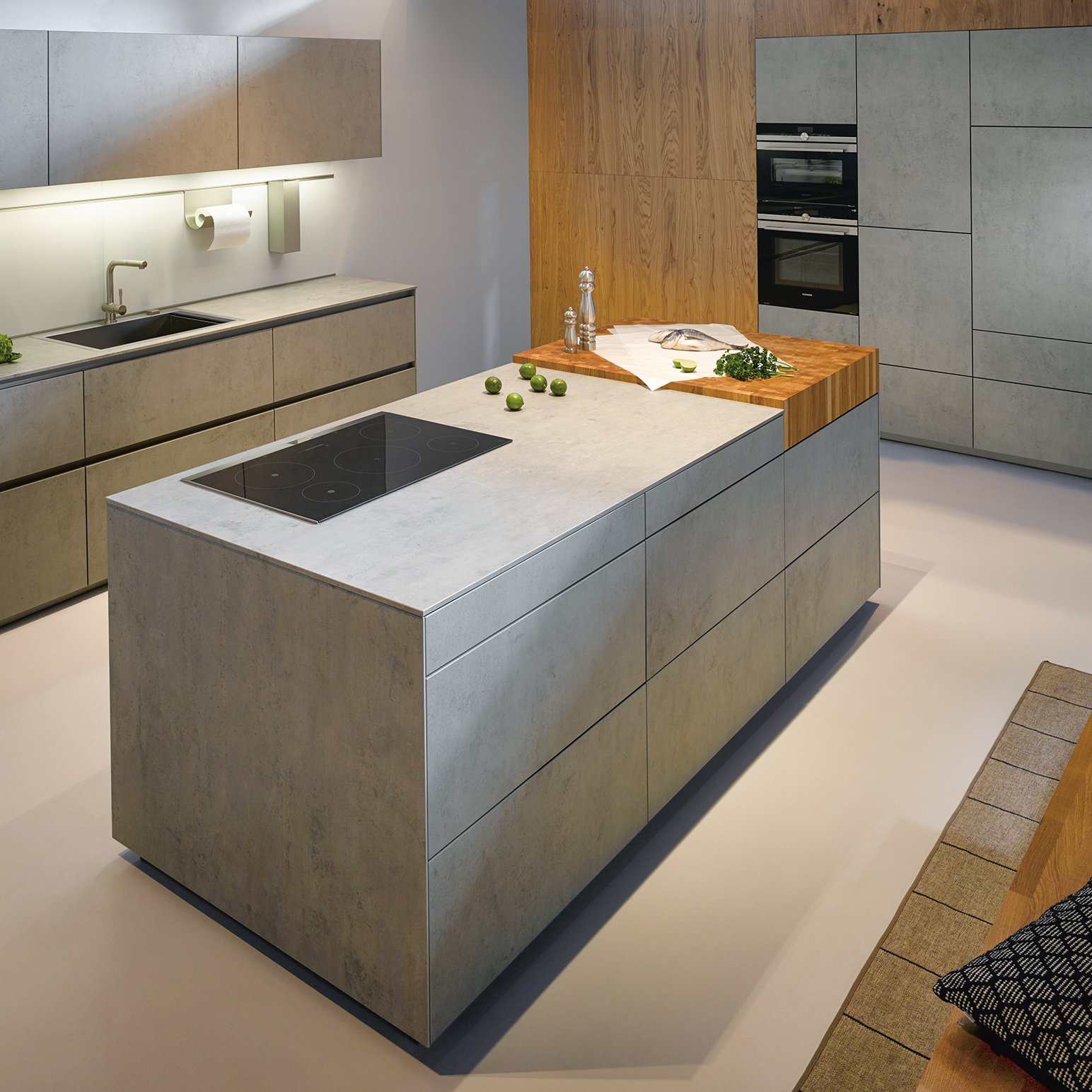 ceramic front kitchen with cooking island and separate working station 