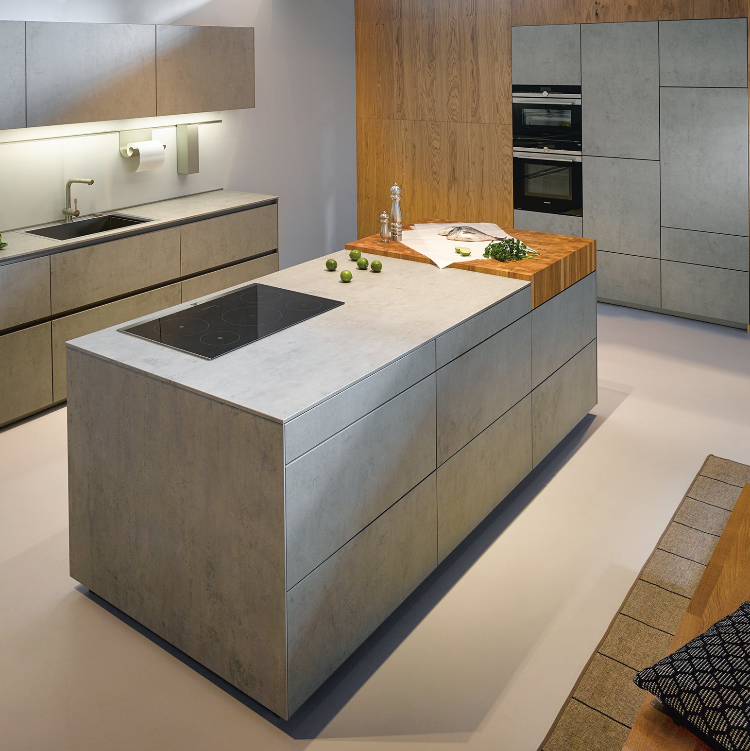 ceramic front kitchen with cooking island and separate working station 