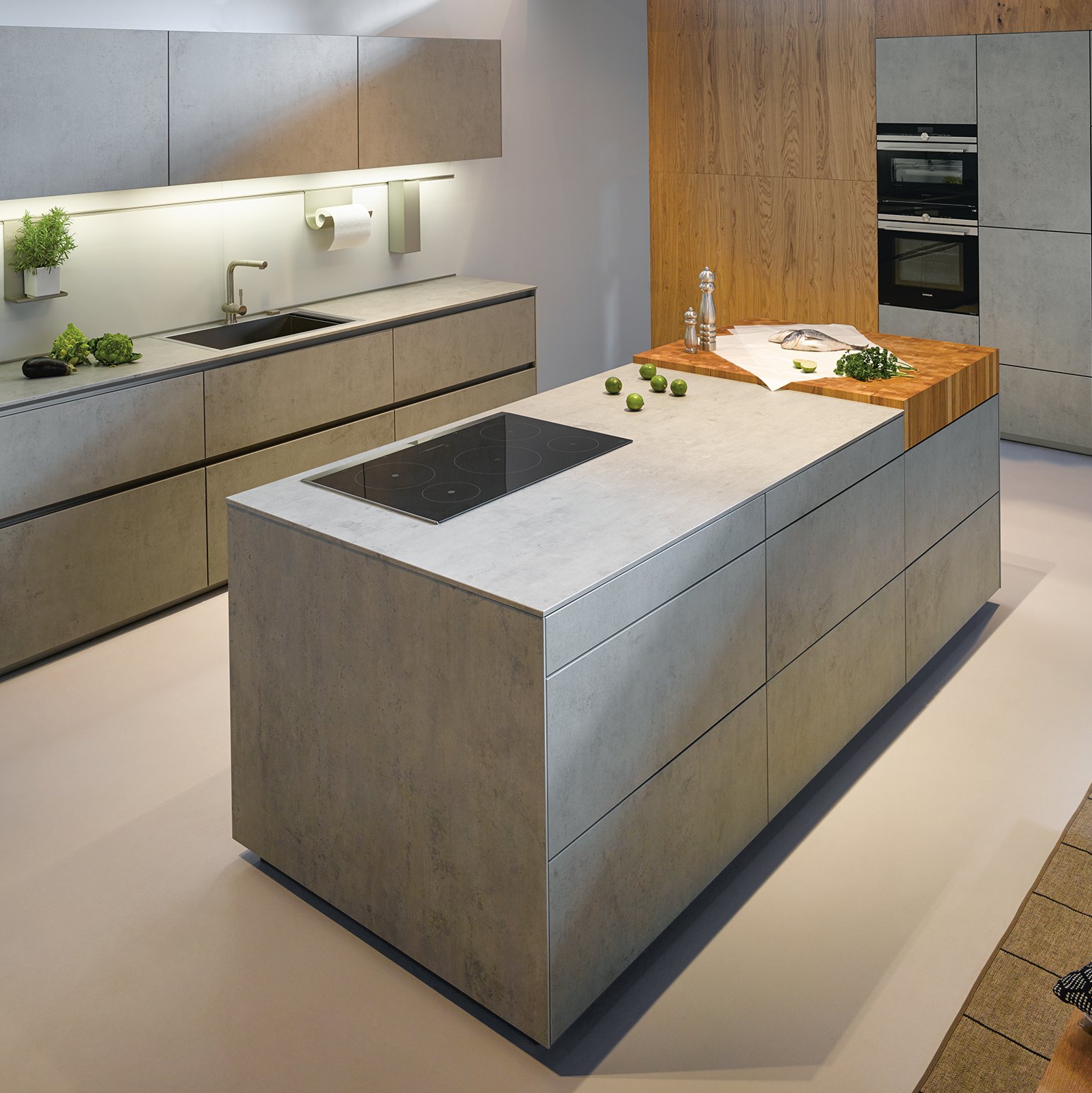 ceramic front kitchen with cooking island and separate working station 