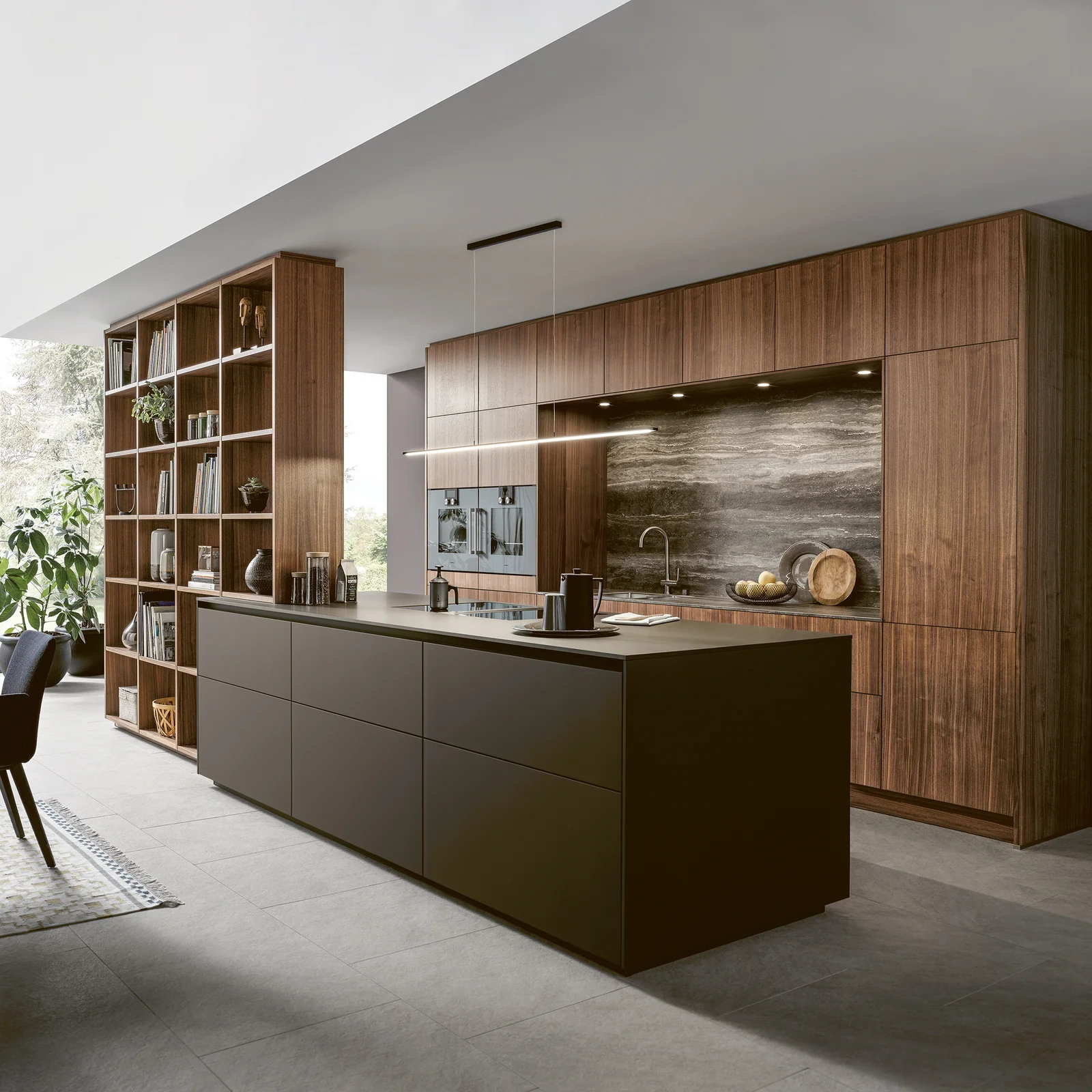 open plan kitchen with a cooking island and tip on mechanic